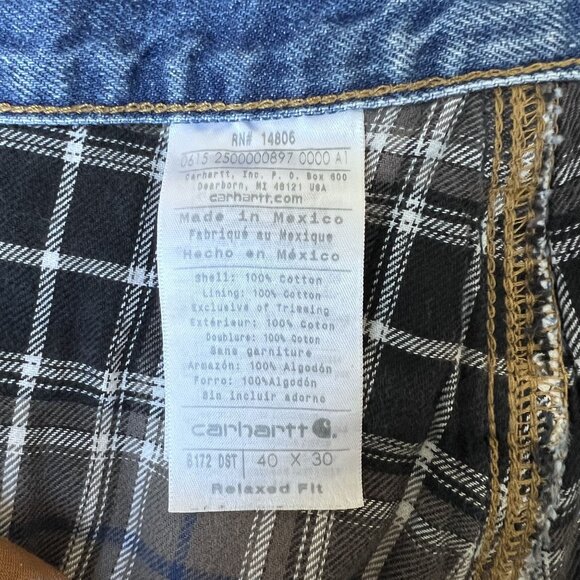 Carhartt VTG Mens 40x30 Relaxed Fit Brown Flannel Lined Jeans Heavy Duty Denim - Picture 8 of 13